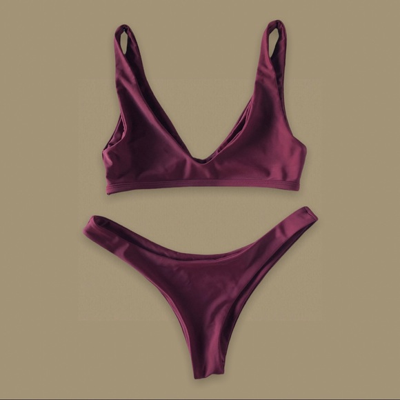 ⚜️ 2 for $20 | Merlot Red Plunge Neck Bikini Set ⚜️ - Picture 2 of 5